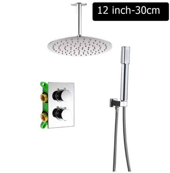 Chrome Thermostatic Shower Faucet Dual Handle Wall Mounted Shower Mixer Tap with Handshower Thermostatic Shower Mixer Valve