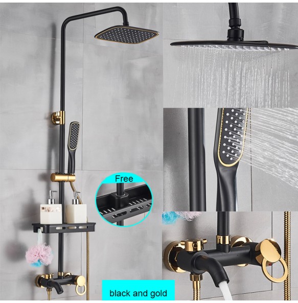 Black Bathroom Shower Faucet Mixer Wall Mount 8