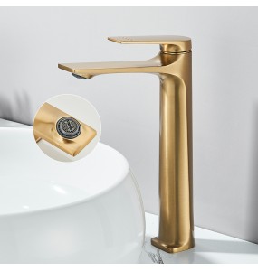 Brushed Gold Square Basin Faucet Bathroom Washbasin Stainless Steel Tap Hot Cold Water Gold Tall Model Mixer Deck Mounted