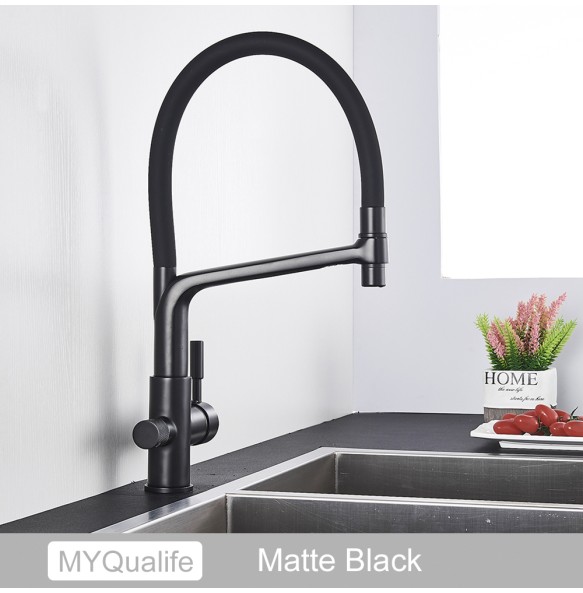 Matte Black Kitchen Sink Faucet Tap Pure Water Filter Mixer Crane Dual Handles Purification Kitchen Hot and Cold Water Tap