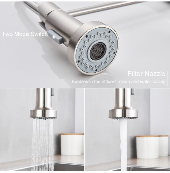 Brushed Pure Water Filter Kitchen Faucet Dual Handle Hot and Cold Drinking Water Pull Out  Kitchen Mixer Crane Purification