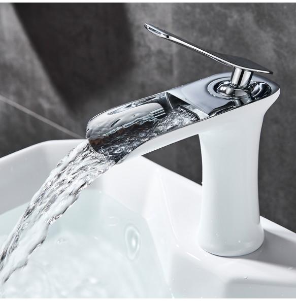 Luxurious Bathroom Basin Faucet Brass Deck Mounted White Mixer Taps Single Handle Hot Cold Water Mixer Tap