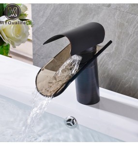 2024 New Glass Waterfall Spout Basin Faucet Deck Mounted Waterfall Hot Cold Water Tap Single Handle Bathroom Mixer Tap