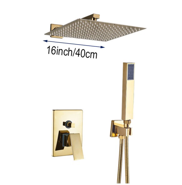 Luxury Golden Shower Faucet Set Single Handle Rainfall Shower Head Brass Bath Shower Mixers In Wall Bathroom Hot Cold Tap