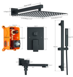 Matte Black Bathroom Rainfall Shower Faucet Set  With Lifting Rod Rotate Bottom Spout Hot And Cold Water Mixer Tap Embedded Box