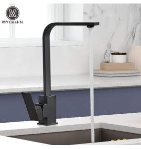 Black Square Kitchen Faucet Chorme/Gold Hot Cold Utility Kitchen Sink Tap 360 Degree Rotation Mixer Deck Mounted Water Taps