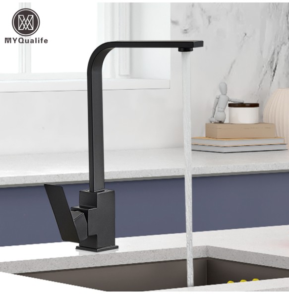 Black Square Kitchen Faucet Chorme/Gold Hot Cold Utility Kitchen Sink Tap 360 Degree Rotation Mixer Deck Mounted Water Taps