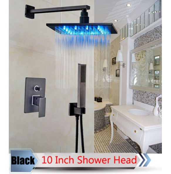 Bathroom LED Light Rainfall Shower Set Handheld Spray Brass Tub Spout Tap Bath Shower Mixer Faucet Wall Mounted Color Changing