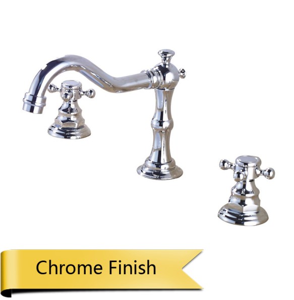 Antique Brass Deck Mounted Basin Faucet Widespread Bathroom Sink Washing Tap Dual Handle 3 Holes Basin Mixer Tap