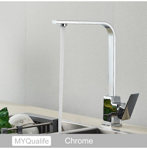 Black Square Kitchen Faucet Chorme/Gold Hot Cold Utility Kitchen Sink Tap 360 Degree Rotation Mixer Deck Mounted Water Taps