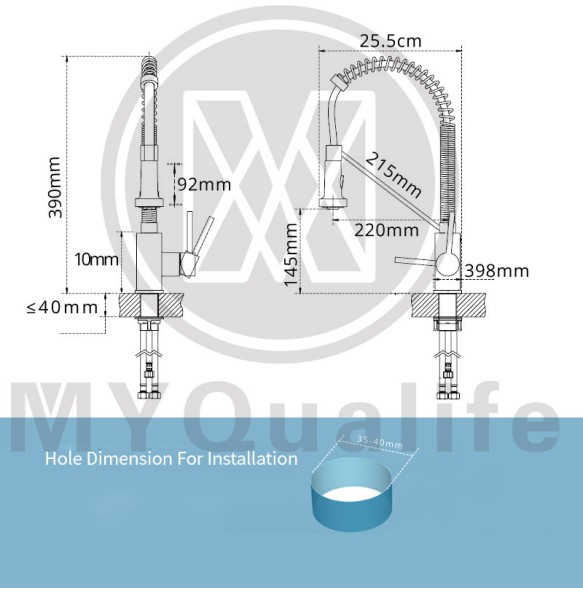 Single Handle Commercial Kitchen Faucet with Dual Function Pull Down Spray Head Stainless Steel Hot Cold Water Kitchen Mixer Tap