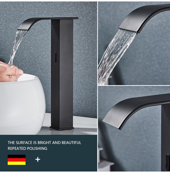 2024 New Black Sensor Basin Faucet Bathroom Automatic Sensor Watefall Faucet Touchless Free Touch Sink Tap Hot Cold Water Mixer Crane