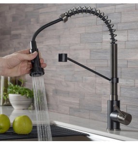 Single Handle Commercial Kitchen Faucet with Dual Function Pull Down Spray Head Stainless Steel Hot Cold Water Kitchen Mixer Tap