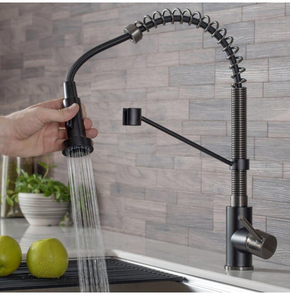 Single Handle Commercial Kitchen Faucet with Dual Function Pull Down Spray Head Stainless Steel Hot Cold Water Kitchen Mixer Tap