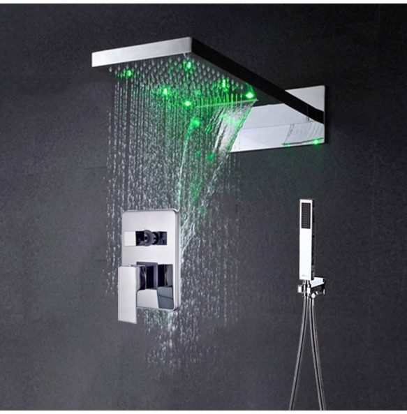 Luxury matte Black  Shower Faucet Rectangle LED Rainfall shower Set 3 Ways Water Outlet Bathroom Shower Comfortable Experience