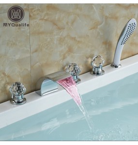 Fashion Waterfall Bathroom Tub Faucet Widespread 5PCS Shower Bathtub Mixer Tap