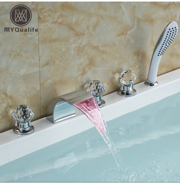 Fashion Waterfall Bathroom Tub Faucet Widespread 5PCS Shower Bathtub Mixer Tap