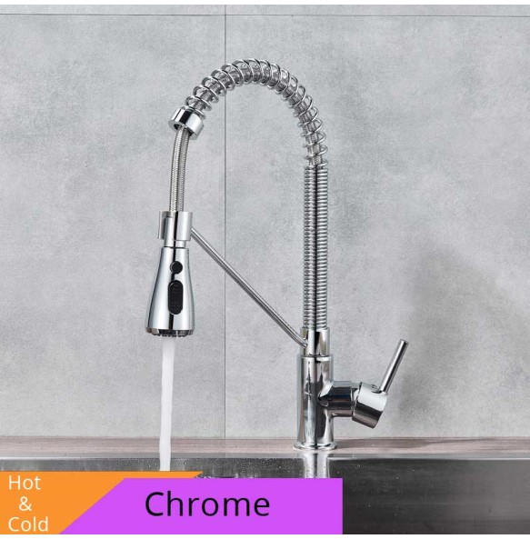 Single Handle Commercial Kitchen Faucet with Dual Function Pull Down Spray Head Stainless Steel Hot Cold Water Kitchen Mixer Tap