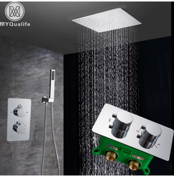 Chrome Thermostatic Shower Faucet Dual Handle Wall Mounted Shower Mixer Tap with Handshower Thermostatic Shower Mixer Valve