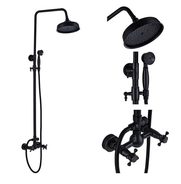 Black Bronze Shower Faucet Set Rainfall 8