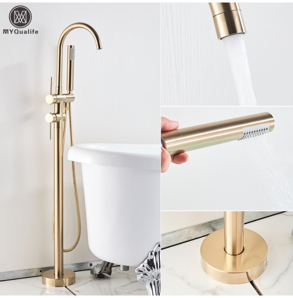 Floor Mounted Chrome Bath Tub Faucet Clawfoot Free Standing Bath Mixer Tap with Handshower Single Lever Bathtub Faucet