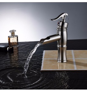 2024 New Deck Mounted Waterfall Basin Faucet Single Lever Brass Hot and Cold Vanity Sink Mixer Taps Short/Tall Vessel Sink Crane Cock