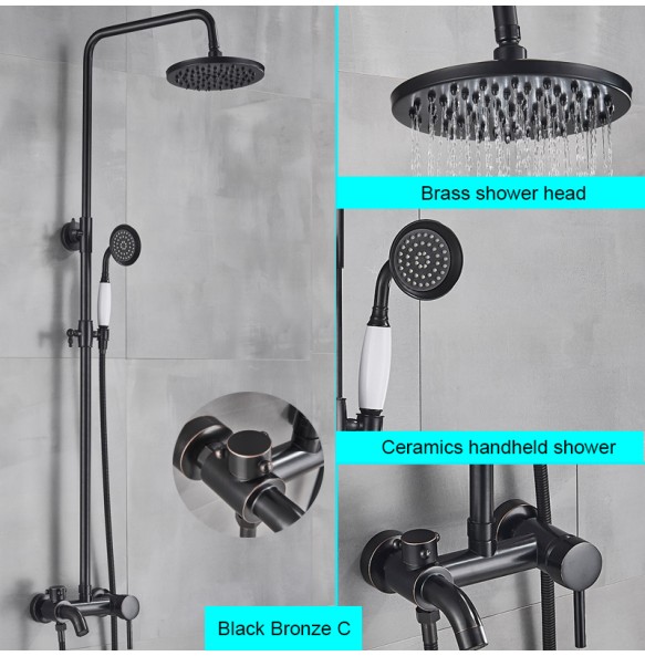 Black Bathroom Shower Faucet Mixer Wall Mount 8