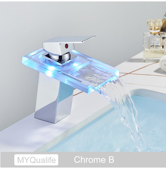 2024 New Luxury LED Color Changing Waterfall Basin Sink Faucet Single Handle Deck Mounted Hot and Cold Mixer Taps