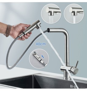 Brushed Nickel Pull Out Kitchen Sink Faucet High Pressure Two Model Stream Sprayer Nozzle Stainless Steel Tap Deck Install