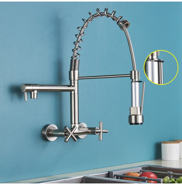 Kitchen Faucet Torneira Cozinha Double Handle Mounted On Spring Faucet With 2 Nozzles Chrome Finish New Grifo Cocina