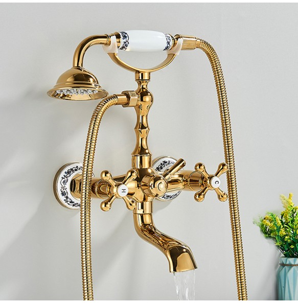 Luxury Bathtub Faucet Dual Handle Handheld Bath Shower Mixer Tap with Hand Shower Wall Mount Swivel Spout Tub Sink Mixer Faucet