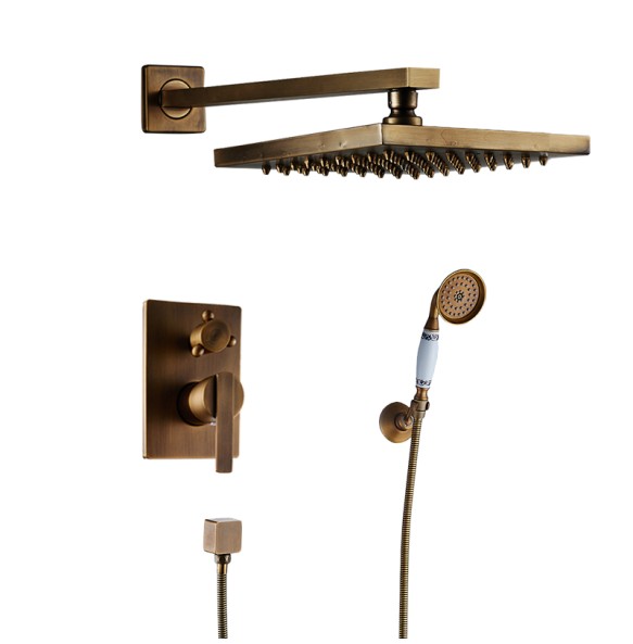 Concealed Bathroom Shower Faucet Mixer Wall Mount Bath Shower Mixer Tap Brass Antique 8