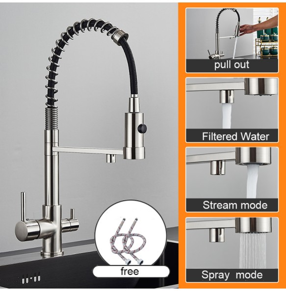 Matte Black Filtered Kitchen Faucet Pure Water Kitchen Faucet Dual Handle Hot&Cold Drinking Water Purified Kitchen Mixer Taps