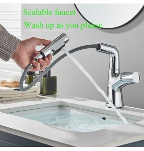 Chrome Basin Faucet Pull Out  Nozzle Adjustable Faucet Kitchen Mixer Crane Hot and Cold Taps