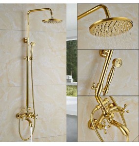 Gold Bathtub Shower Faucet Rainfall Brass 8 