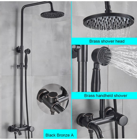 Black Bathroom Shower Faucet Mixer Wall Mount 8