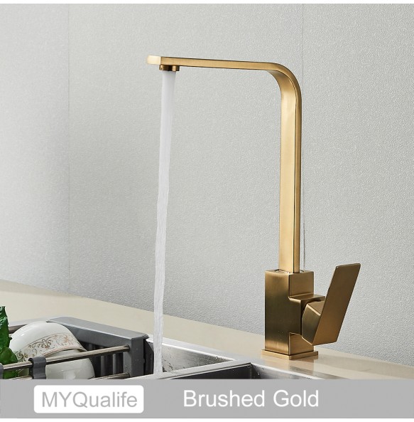 Black Square Kitchen Faucet Chorme/Gold Hot Cold Utility Kitchen Sink Tap 360 Degree Rotation Mixer Deck Mounted Water Taps