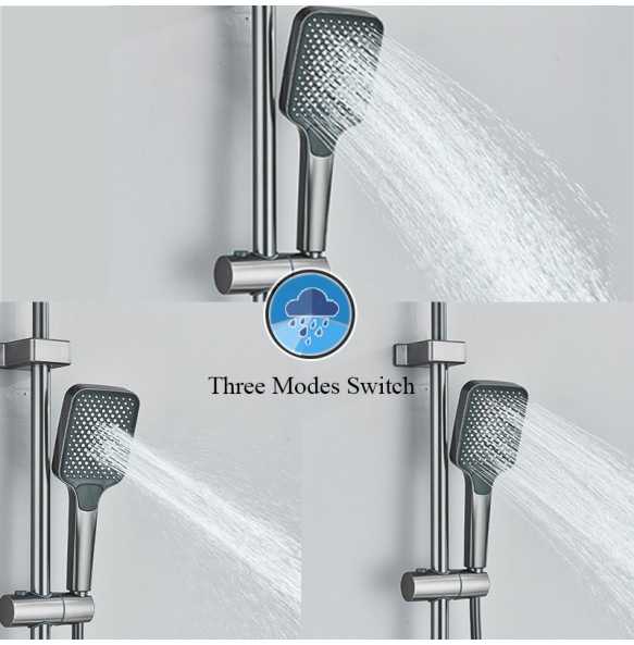 Grey Piano Digital Shower Set Intelligent Brass Bathroom Faucets Hot Cold Waterfall Tap Rainfall  Gun Grey Shower System