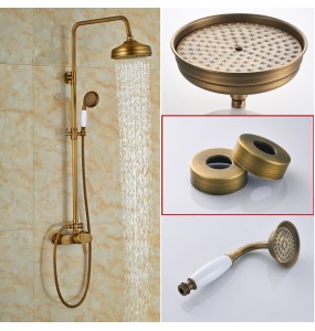 Brass Antique Rainfall Shower Set Faucet Single Handle Outdoor Shower Mixer Tap Brass Rainfall Shower Mixer with Handshower