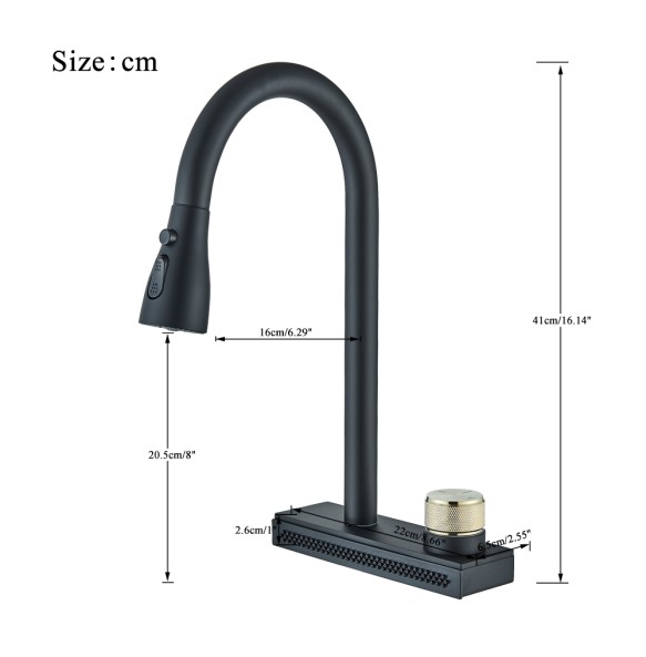 Black Kitchen Faucet With Rainfall Waterfall Wash 4 Function Brass Single Hole Pull Out Mixer Hot Cold Water Taps Deck Mounted