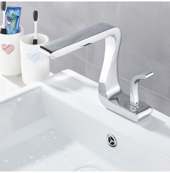 2024 New Creative Design Chrome /Black  Basin Faucet  Washing Basin Mixer Deck Mounted Cold and Hot Bathroom Faucet