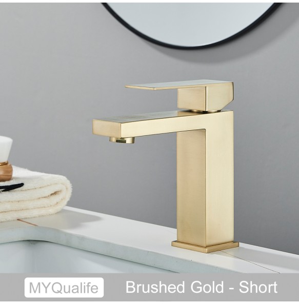 2024 New Black Square Basin Faucet Bathroom Washbasin Stainless Steel Tap Hot Cold Water Gold Tall Model Mixer Deck Mounted