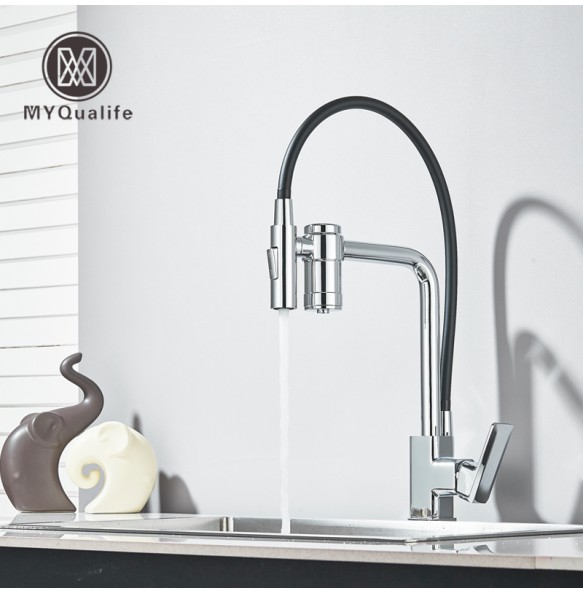 Gun Grey Pure Water Filter Kitchen Faucet Dual Handle Hot and Cold Drinking Water Pull Out Mixer Soft Hose Crane Purification