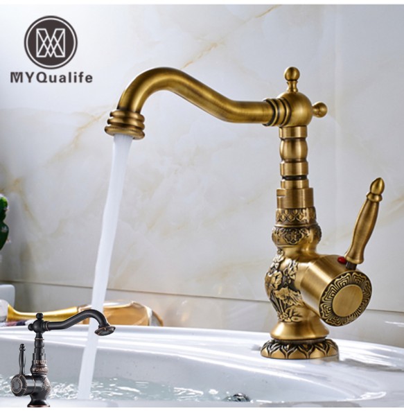 2024 New Home Decoration Bathroom Sink Mixer Faucet Crane Single Handle Water Tap Brass Antique Faucet Hot and Cold Water