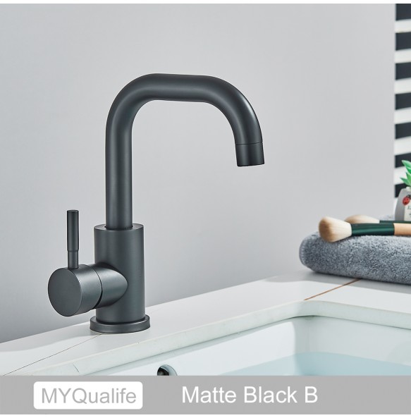 2024 New Matte Black Short Basin Brass Sink Faucet Bathroom Mixer Tap Single Handle Hot Cold Water Deck Mounted Vanity Sink Faucet