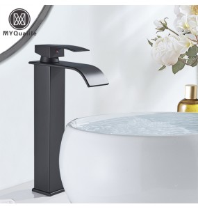 2024 New Black Waterfall Basin Sink Faucet Tall Bathroom Mixer Tap Wide Spout Vessel Sink Fauet Hot Cold Water Tap