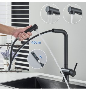 Black Pull Out Kitchen Sink Faucet High Pressure Two Model Stream Sprayer Nozzle Stainless Steel Hot Cold Wate Mixer Tap Deck