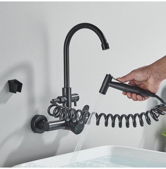 Black Two Mode Kitchen Faucet 304 Steel 360 Rotation With Handheld Shower Hot&Cold Mixer Kitchen Sink Tap Crane Shower Faucet