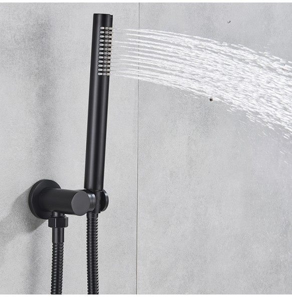 Matte Black Big Rainfall  Shower Faucet Set Single Lever Temperature Digital Display Concealed Shower Mixing Valve Tap