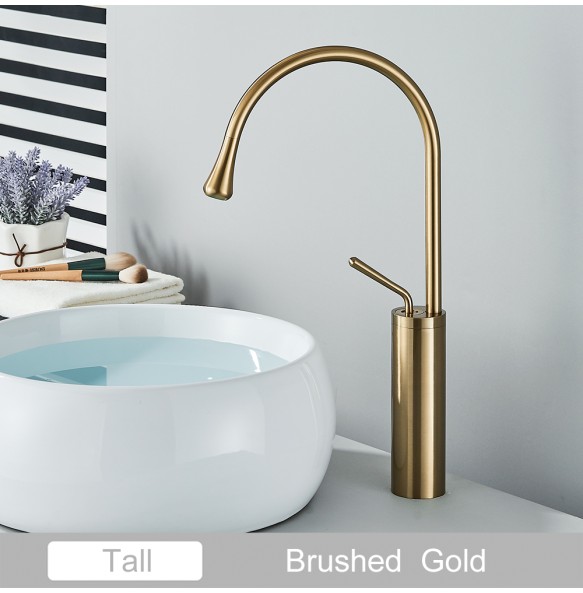 2024 New Black Brass Art Basin Faucet Bathroom Washbasin Hot Cold Tap 360 Swivel Waterfall  Gold Tall Model Mixer Deck Mounted